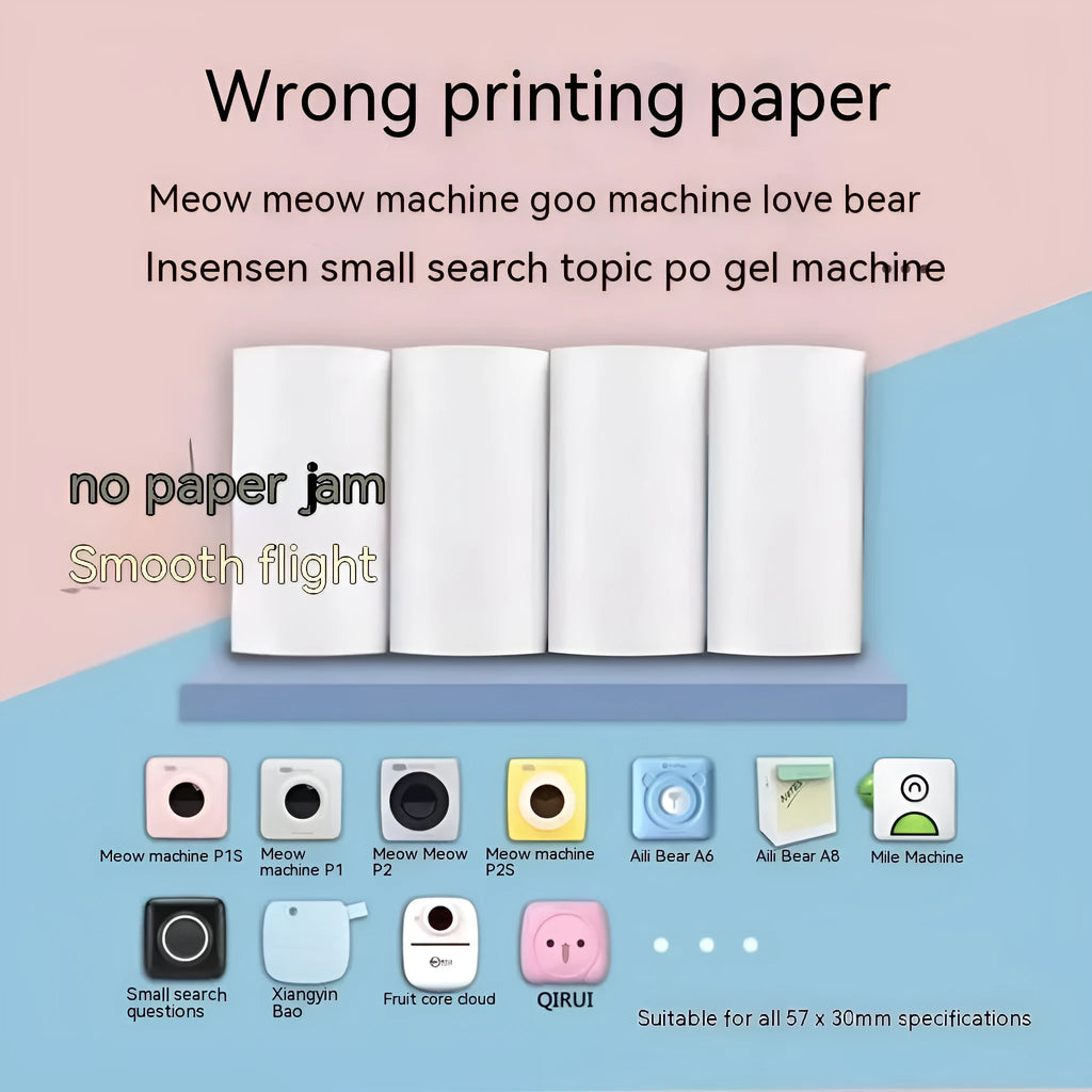 57x30 thermosensitive printing paper rolls for incorrect printers in pink, yellow and blue colours