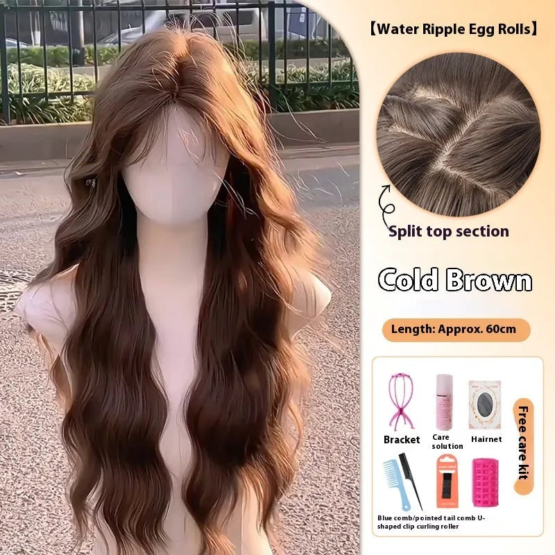 Full-head long curly hair wig with side bangs in high temperature fibre material