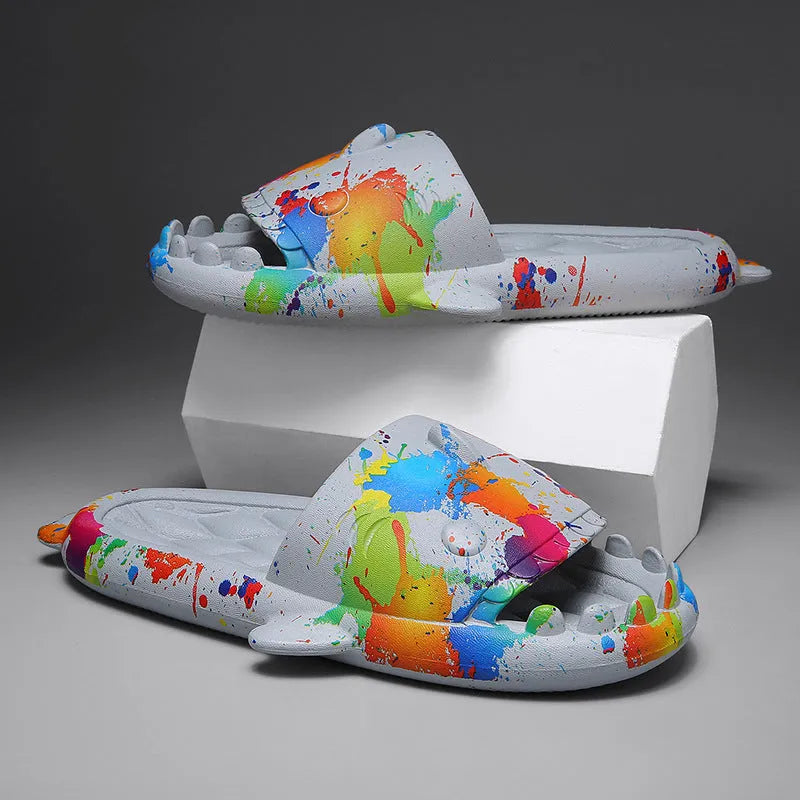 EVA home slippers with shark design in open toe style available in multiple colours