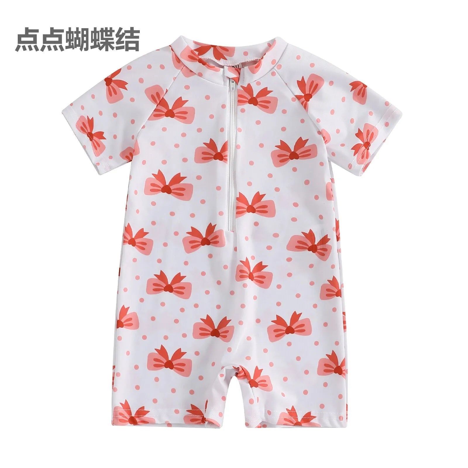Bowknot girls' one-piece swimsuit in polyester with full cherry flower print for babies