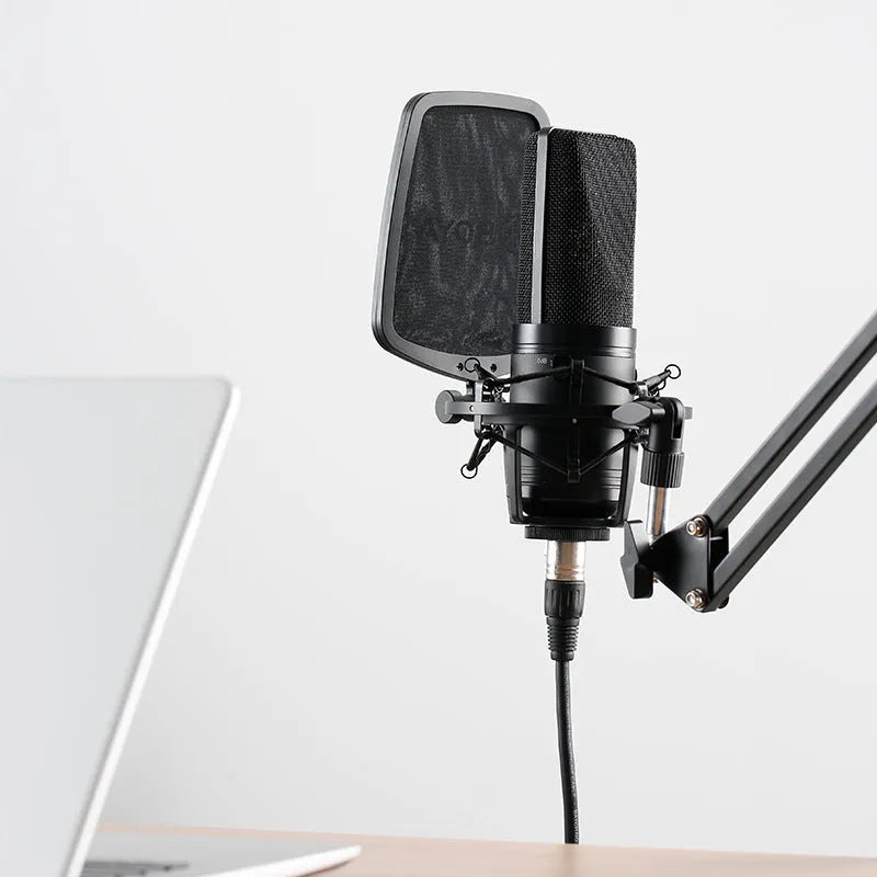 Black large diaphragm capacitive microphone with intelligent noise reduction for K song, computer, and mobile phone recording