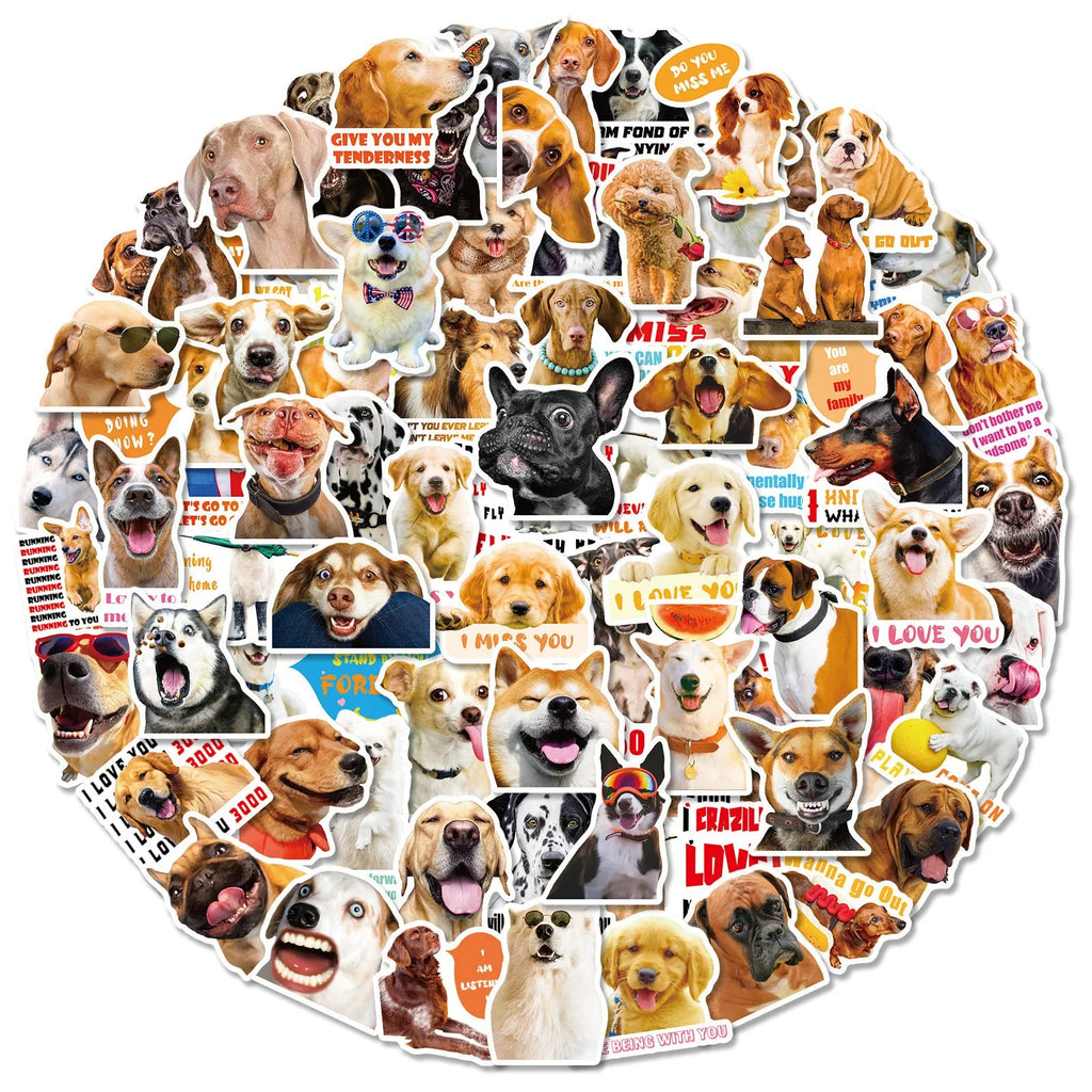 Pack of 100 Nordic style realistic dog facial expression stickers on sheets