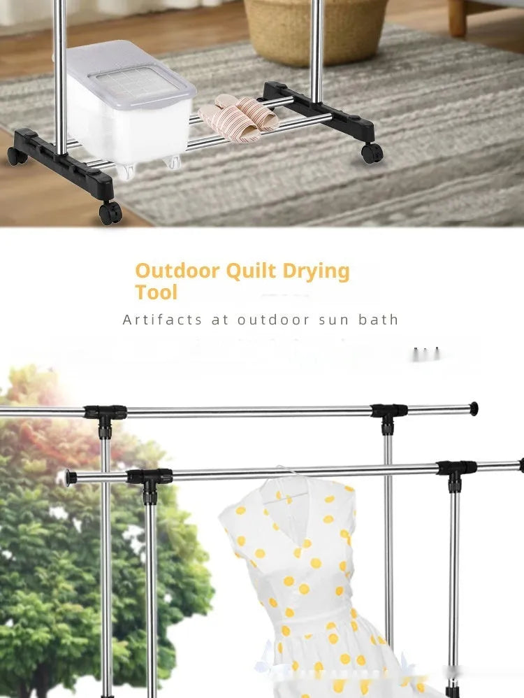 Stainless steel floor laundry rack, 78x42cm base, adjustable 80-160cm height, modern simplicity style