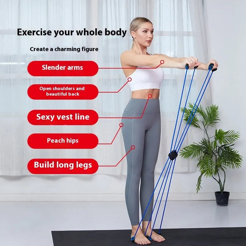Blue and red eight character puller fitness equipment for women's shoulder workouts.