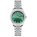 Women's silver quartz watch with 32mm alloy case and stainless steel buckle