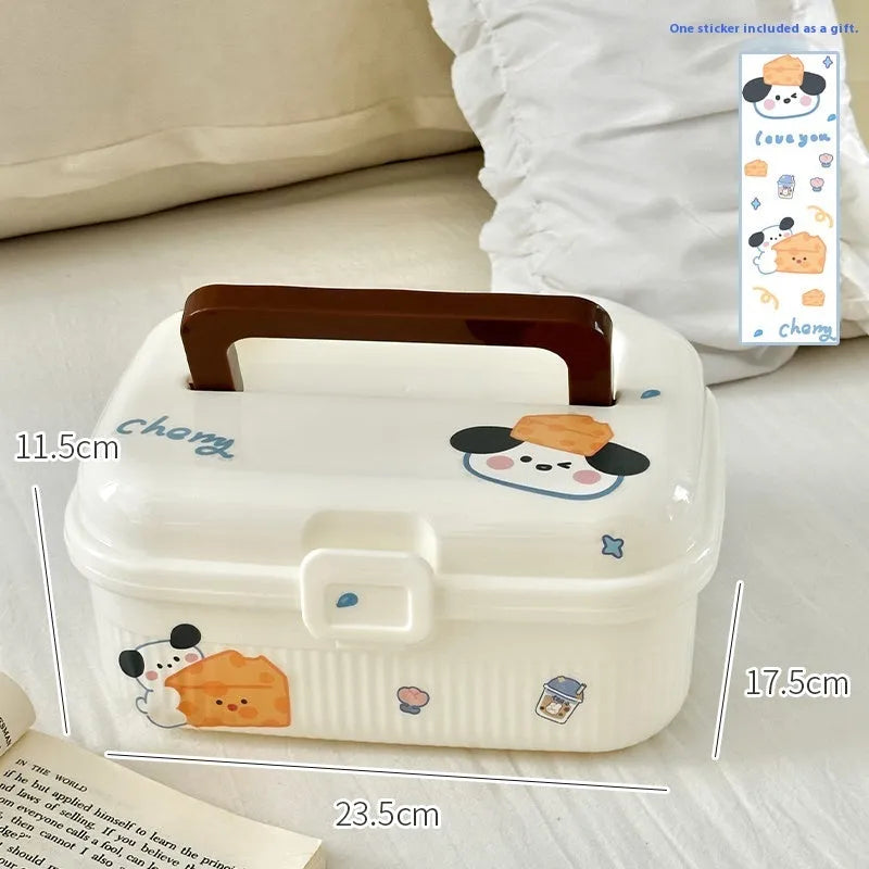 Double-layer plastic storage box with large capacity and colour stickers for organisation