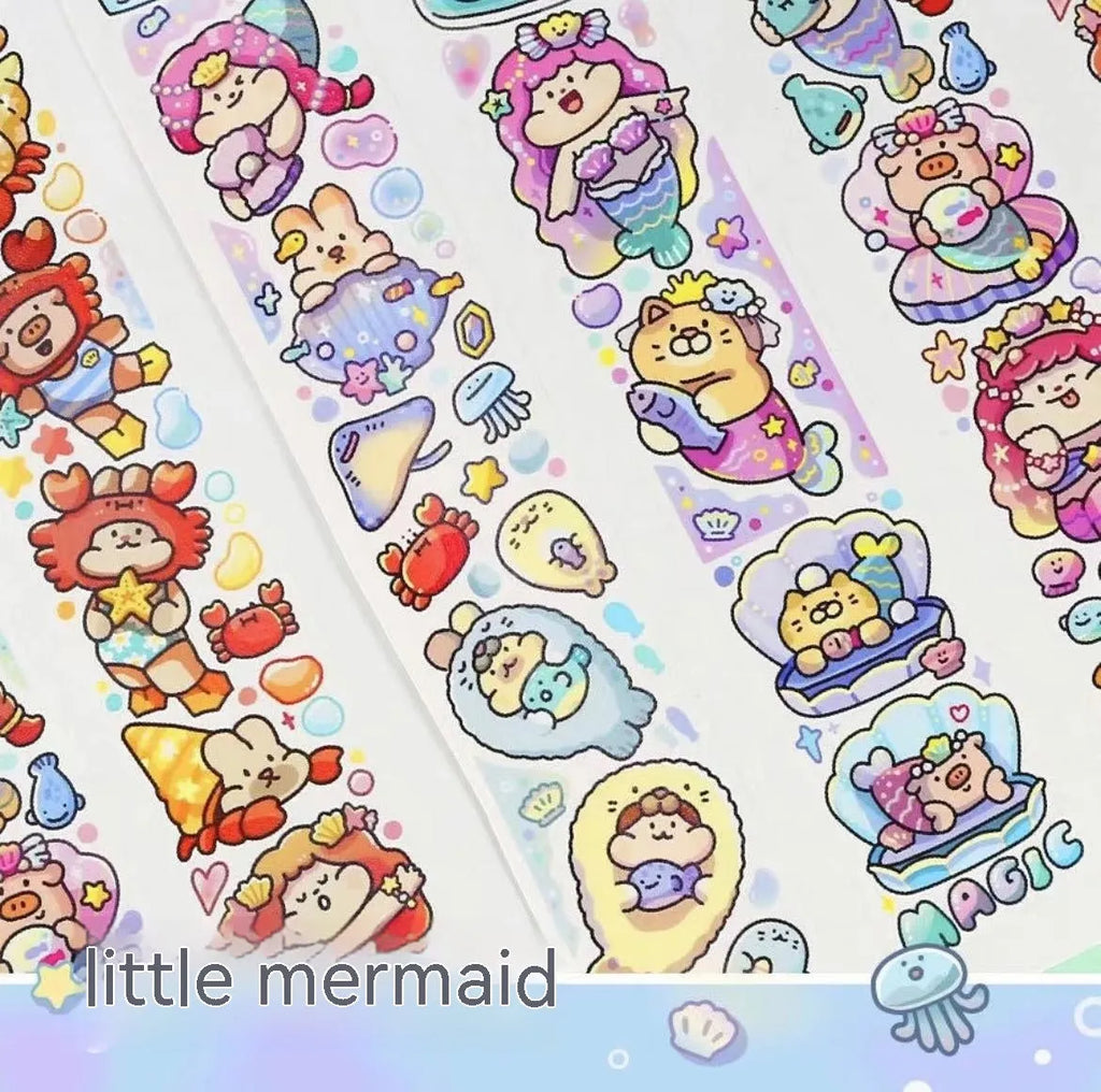 Sheet of cute cartoon character stickers printed on Japanese paper.