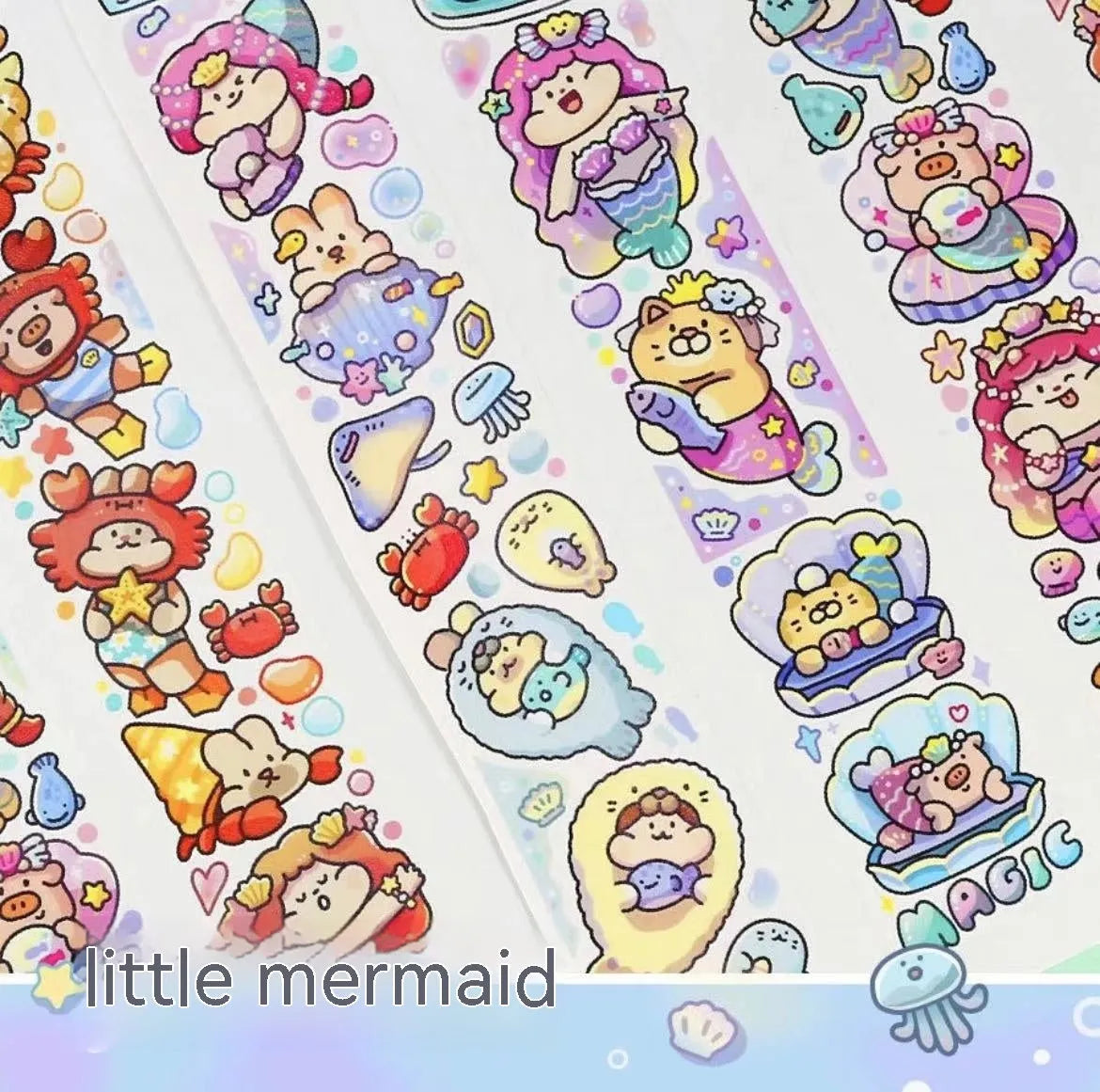 Sheet of cute cartoon character stickers printed on Japanese paper.