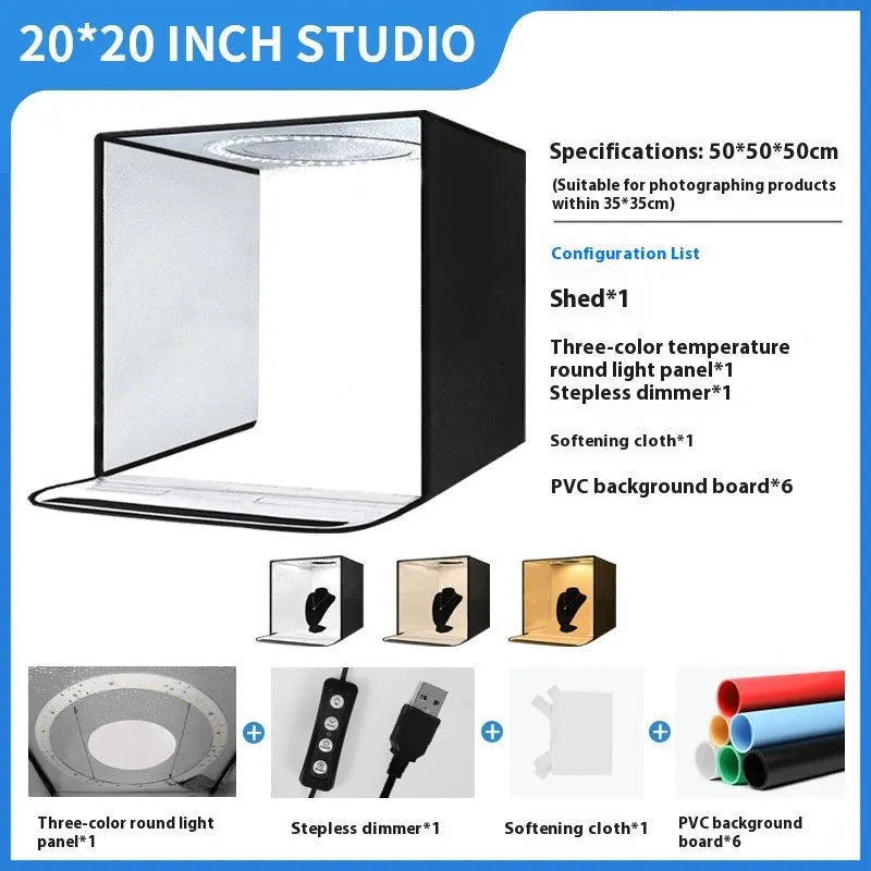 50cm metal frame photo light box with reflective cloth interior and USB LED lighting