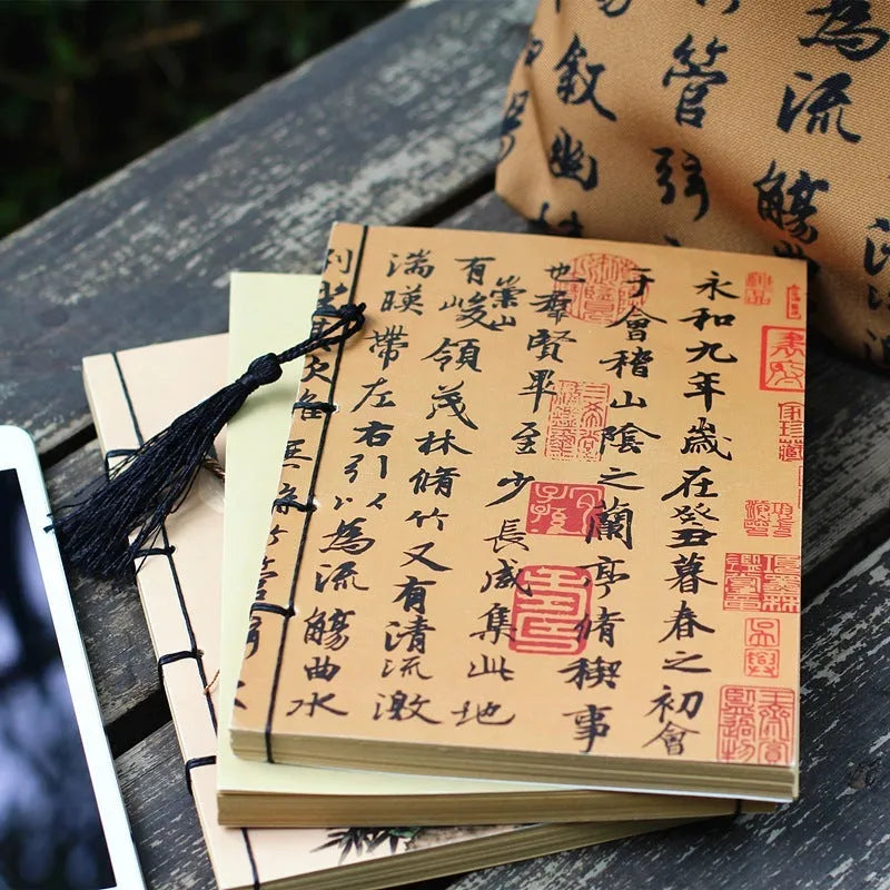 A5 antique wire-bound notebook with retro painting cover and black wax rope binding