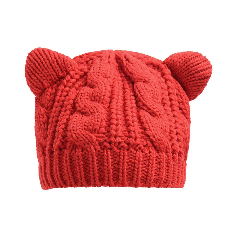 Hand-made knitted beanie with 3D cat ears in multiple colour options