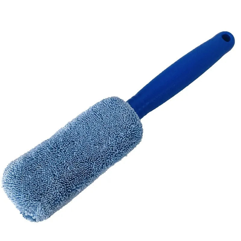 Microfiber car tyre brush with long 50cm handle for cleaning wheels and hub caps
