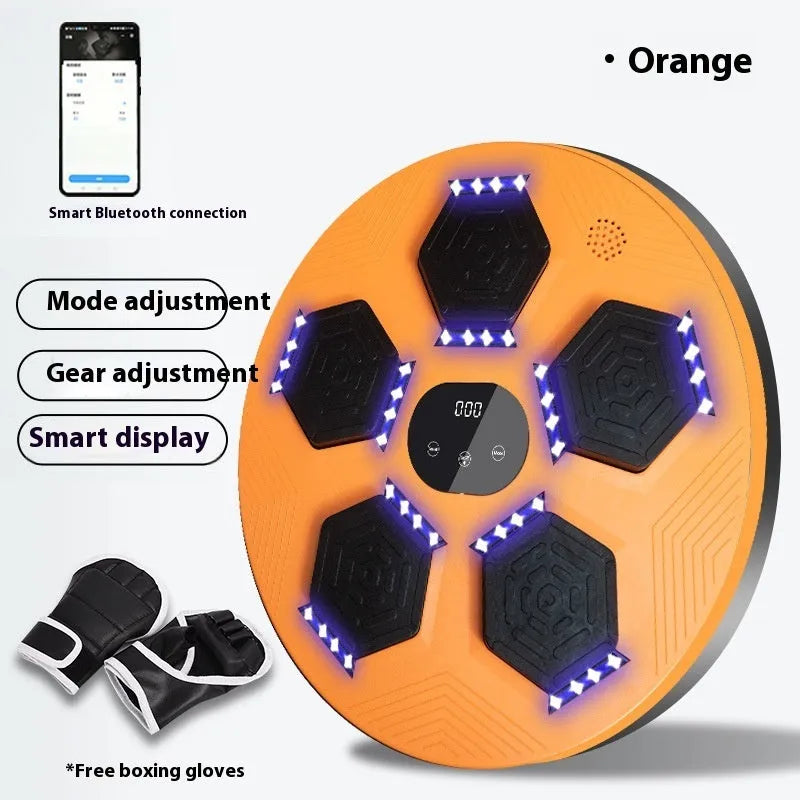 Smart music boxing reaction target mounted on wall with boxing gloves