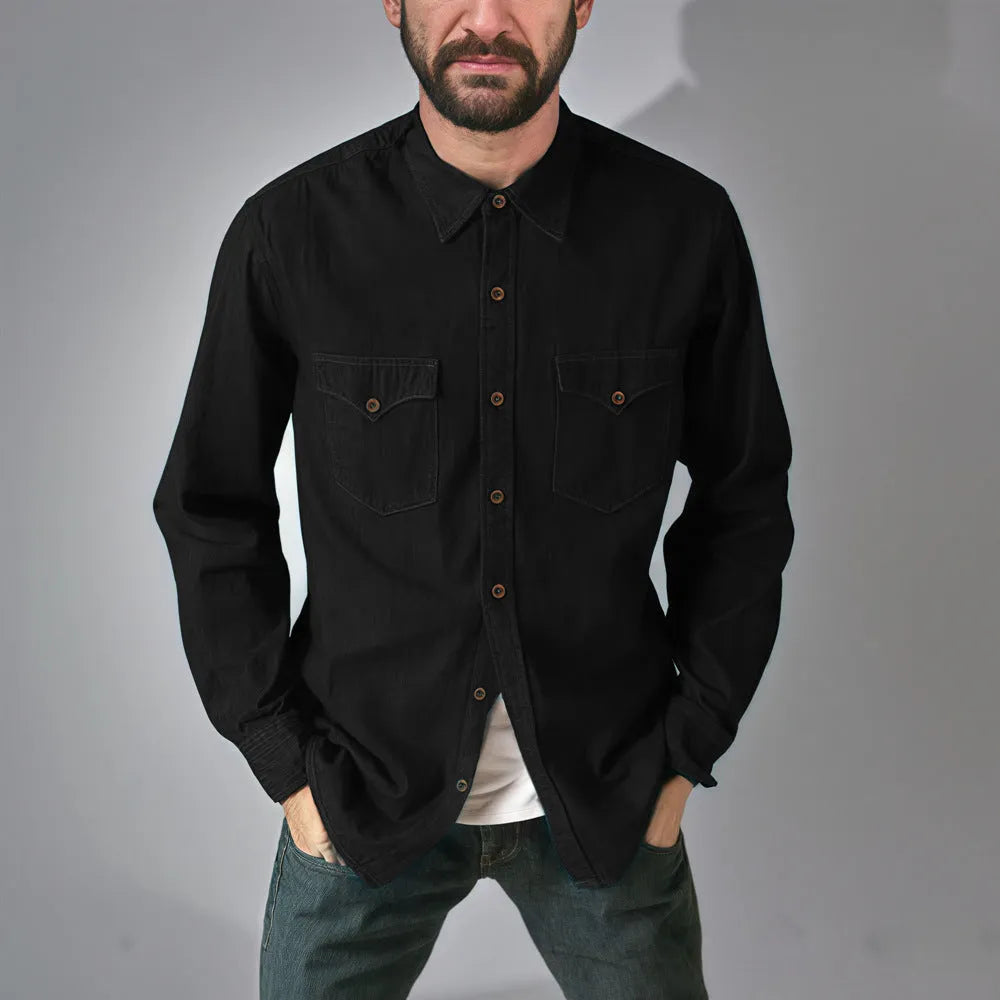 A long-line denim cardigan coat in a regular fit, shown in one of four available colours.