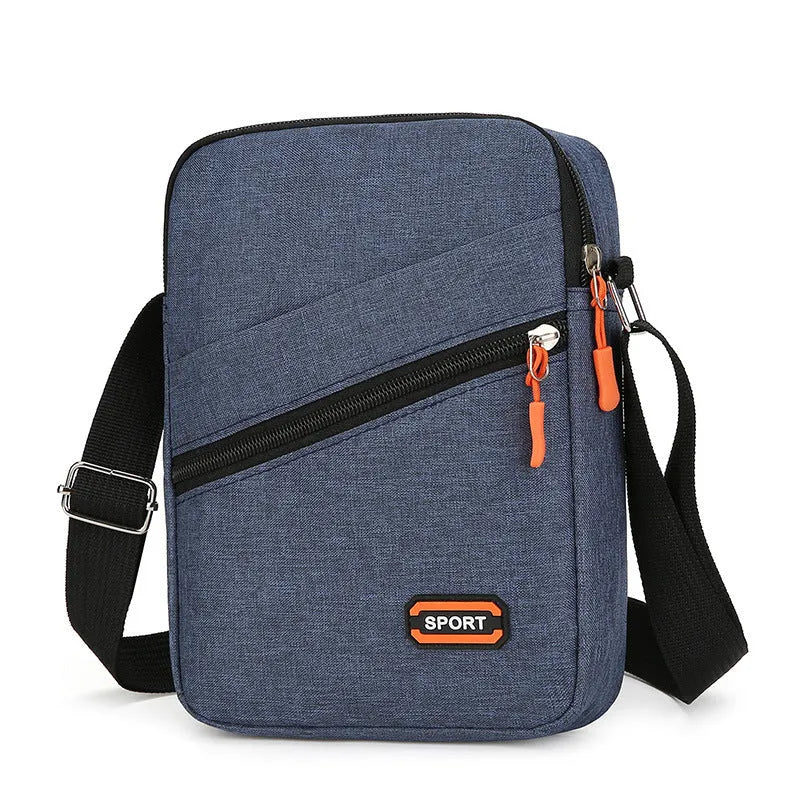 Oxford cloth commuter crossbody bag in silver grey, black or navy blue with contrast colour details