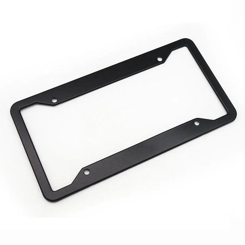 Aluminium alloy car licence plate frame in black, grey, silver and stainless steel finishes.