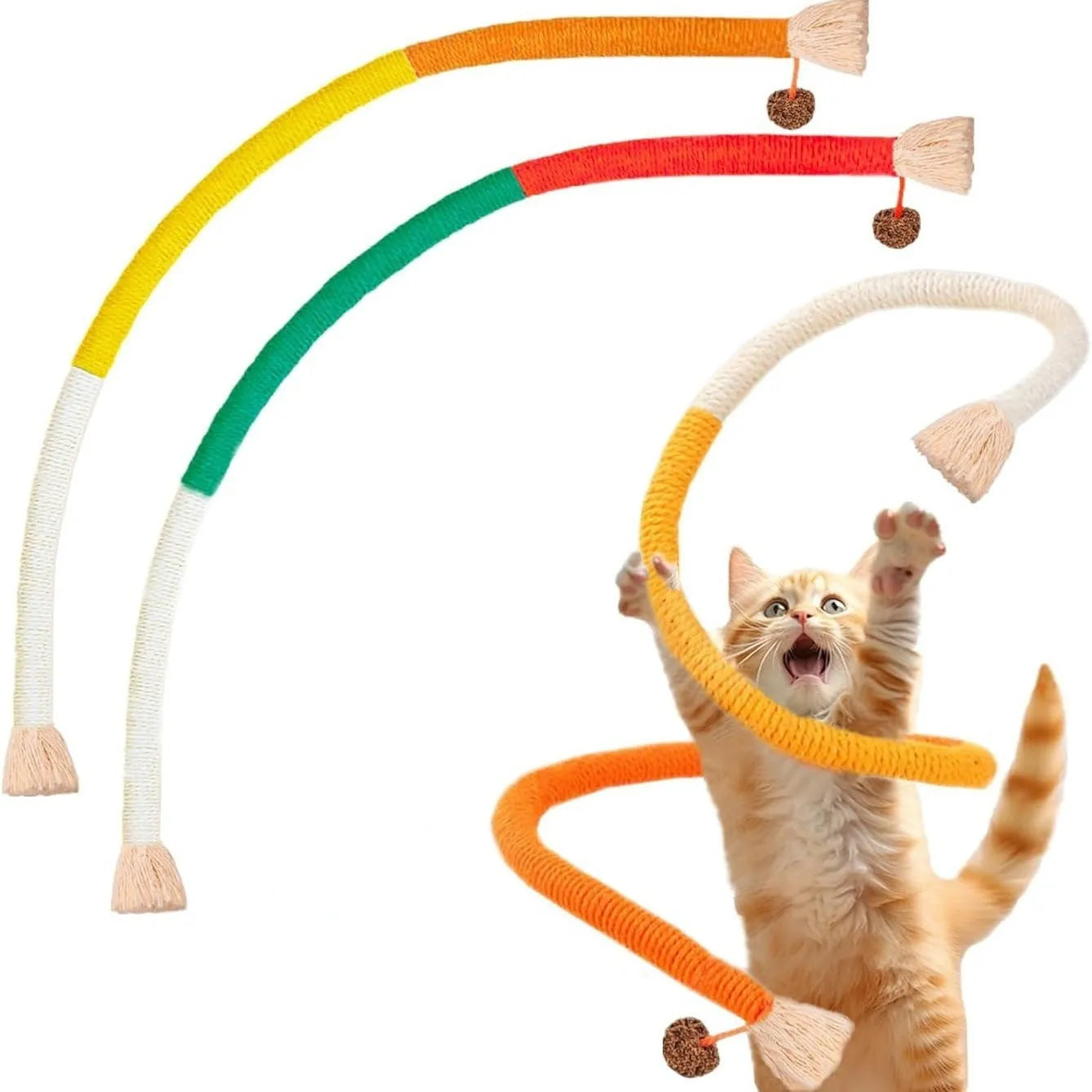 70cm cotton string bite rope cat toy in three colour options: purple, orange, and red with green