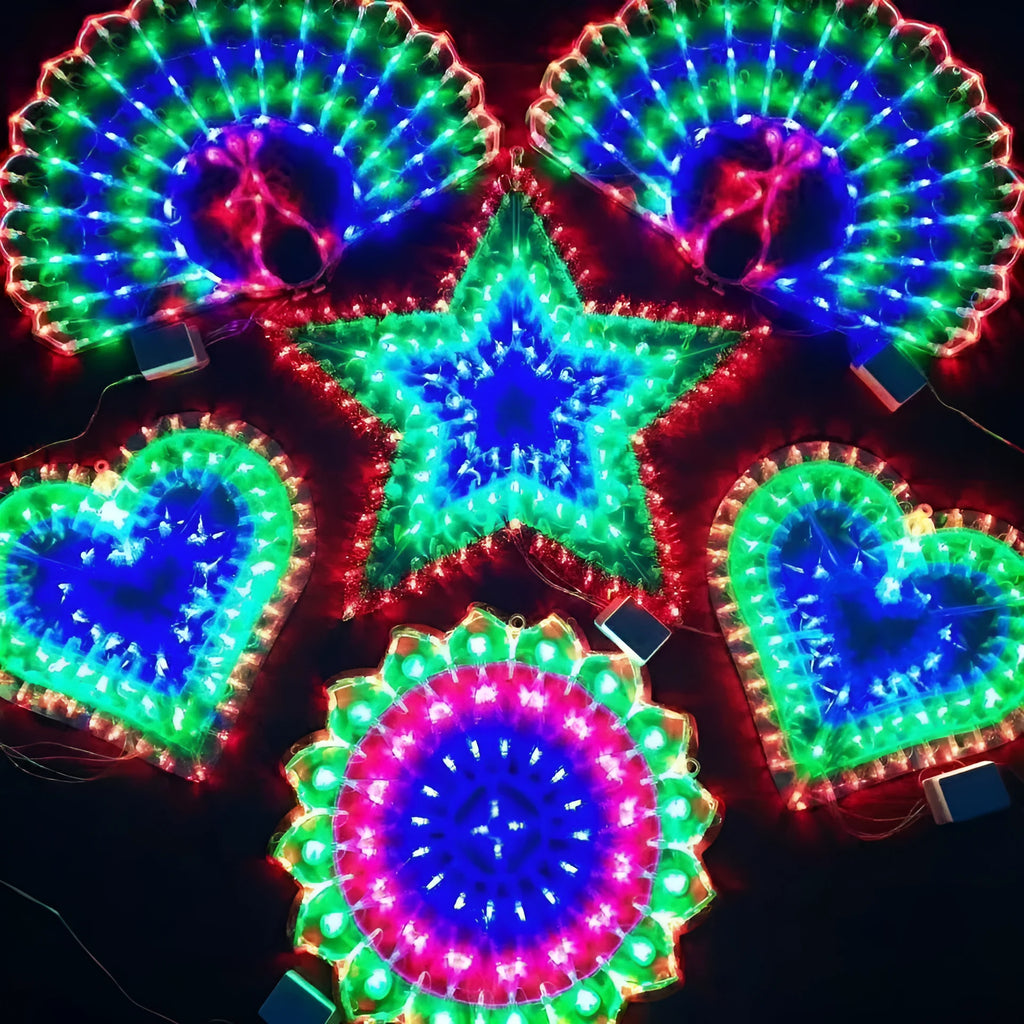 Outdoor Christmas decorative string lights with peacock sunflower star and love heart designs