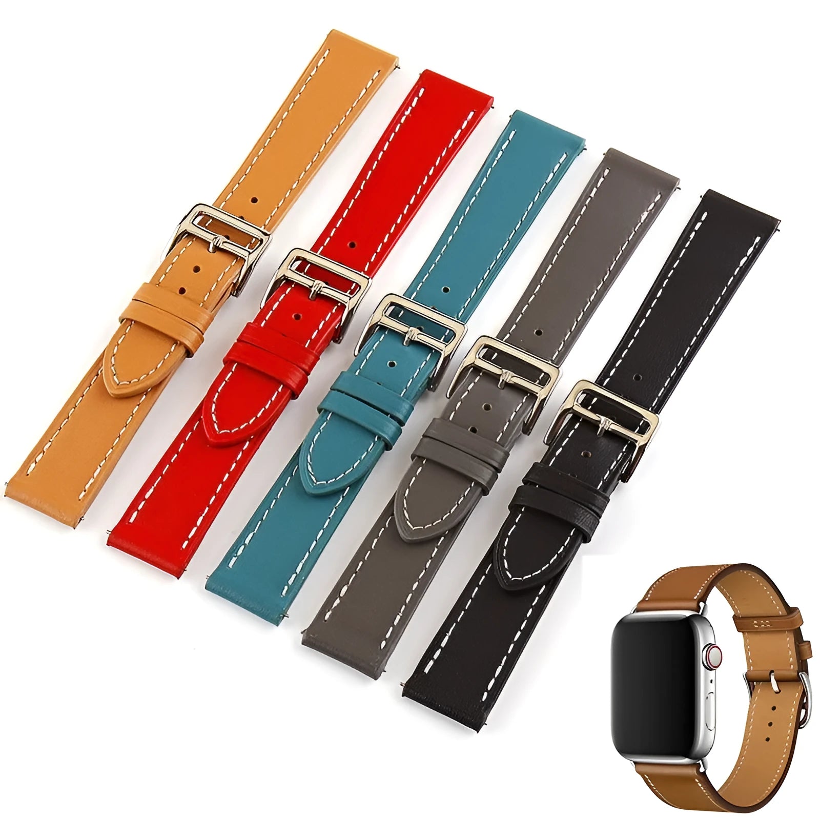 Genuine leather single ring watch strap in black, 20mm wide, first layer cowhide.