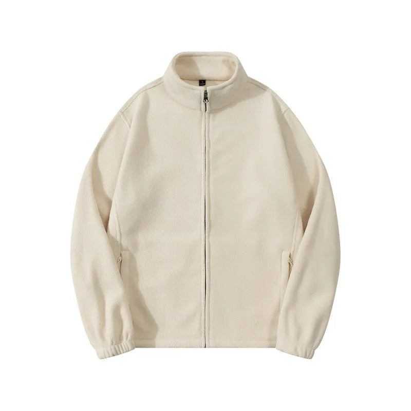 Men's double-sided fleece zip sweatshirt with stand-up collar in black, loose fit, M-4XL.