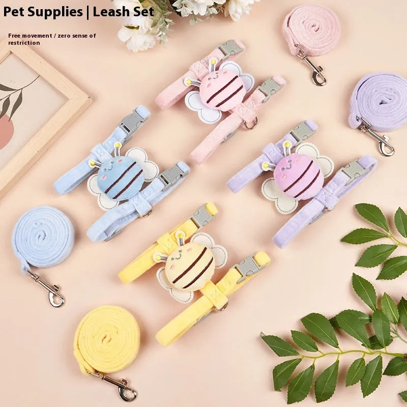 Bee-shaped cat harness and lead set in blue, pink, and yellow colours for small and medium cats.