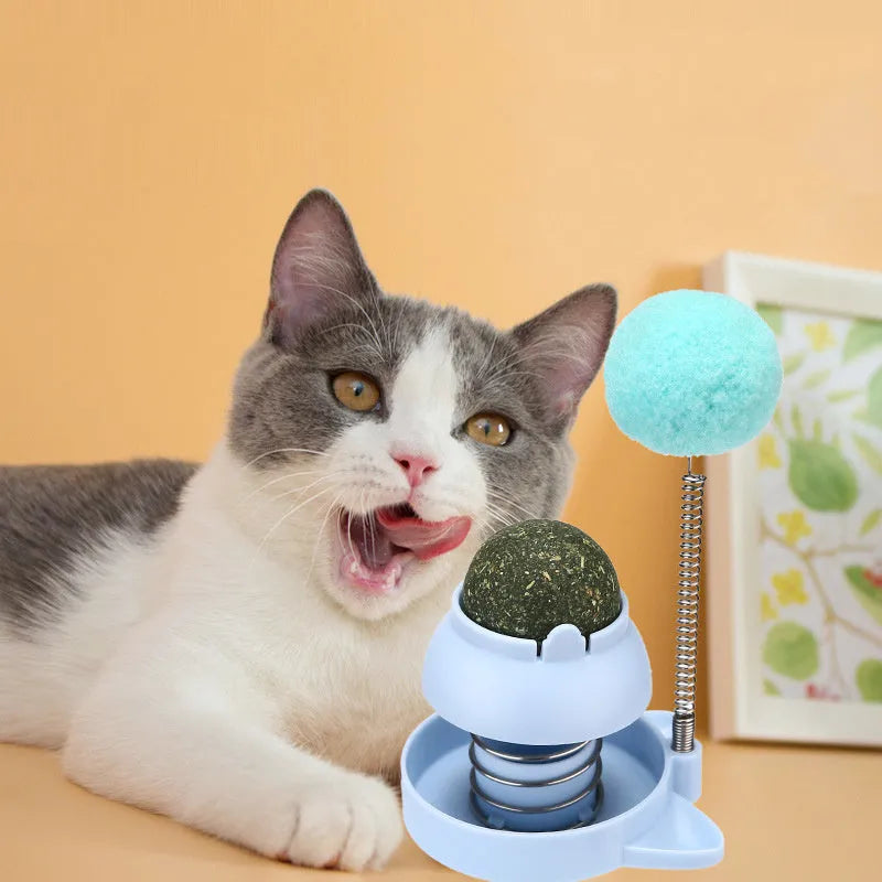 Lucky cat toy with mint ball on stick for licking and chewing, 55mm diameter