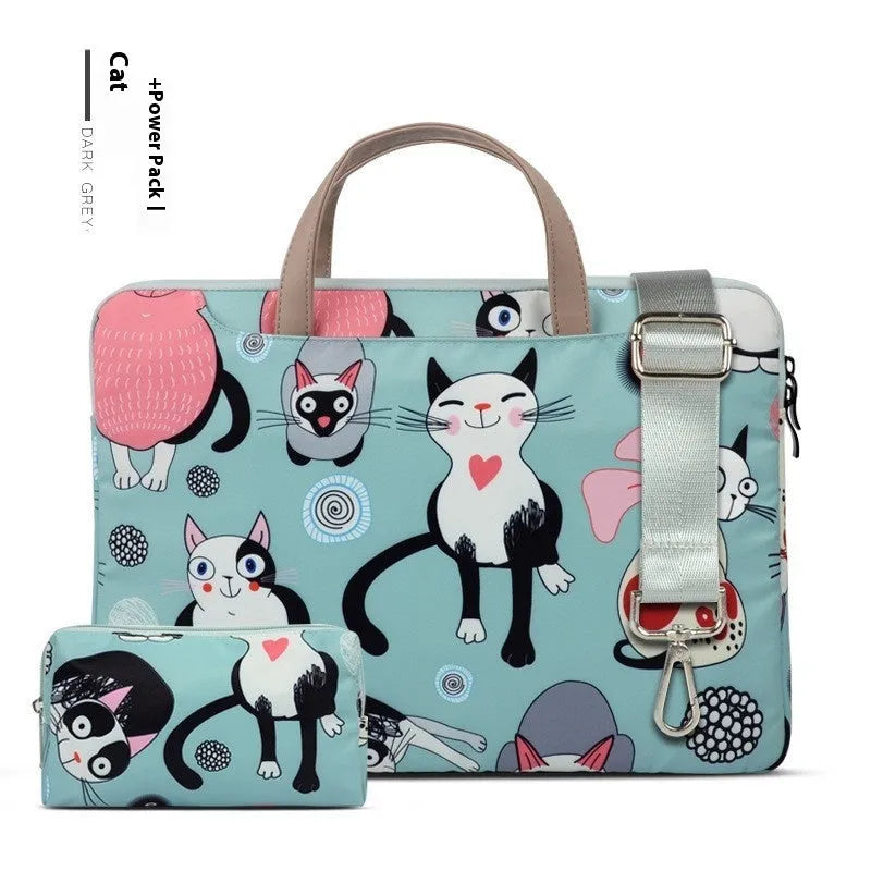 Animal print polyester laptop sleeve in Alien Cat colour, neutral design, sizes 10 to 16 inches
