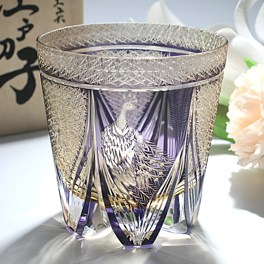 Crystal glass whiskey wine tumbler in simple style, available in multiple colours including Golden Pink Peacock