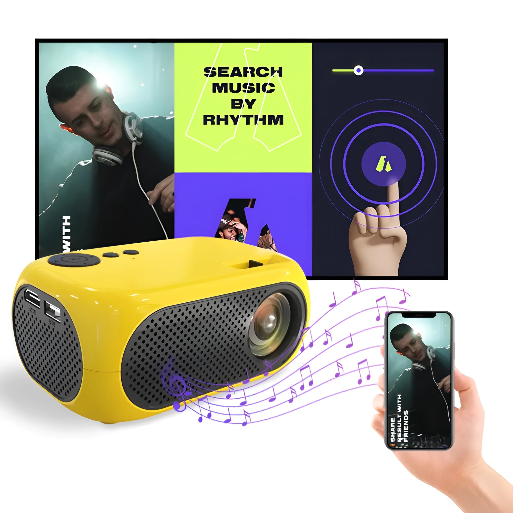 M24 micro mini portable LED projector in gold or white with 640×360p resolution on ABS casing