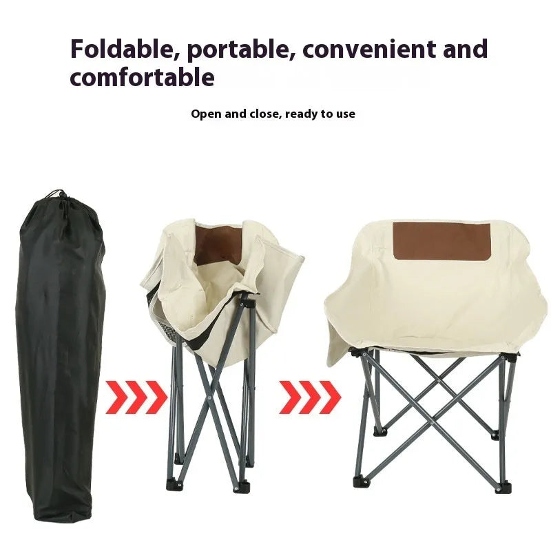 Steel-framed folding chair with Oxford cloth seat in outdoor setting