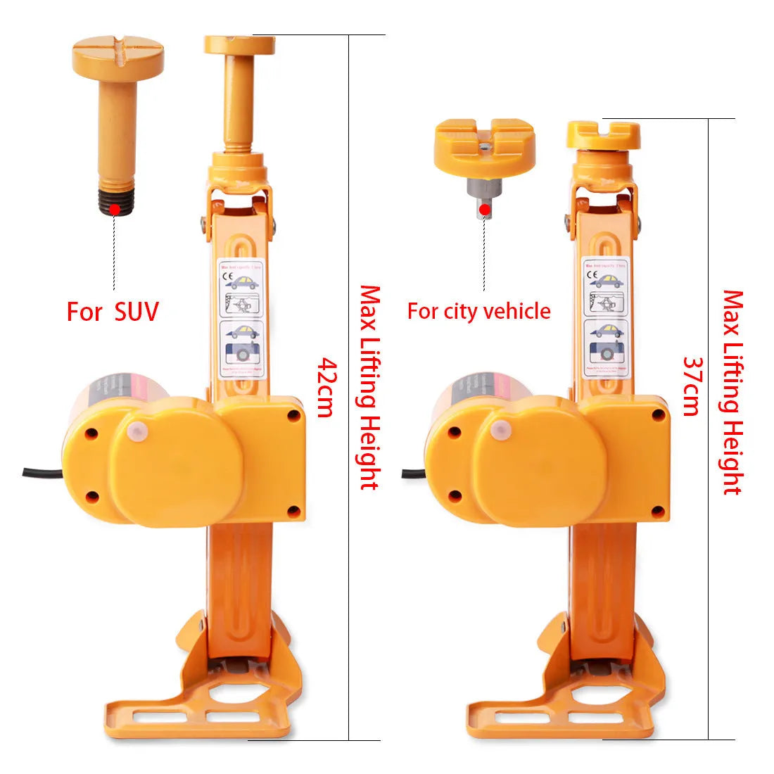 Yellow electric car jack set with wrench for roadside tyre changes