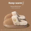 Pair of thick-soled plush fleece slippers for men and women with a textured upper and PVC sole.