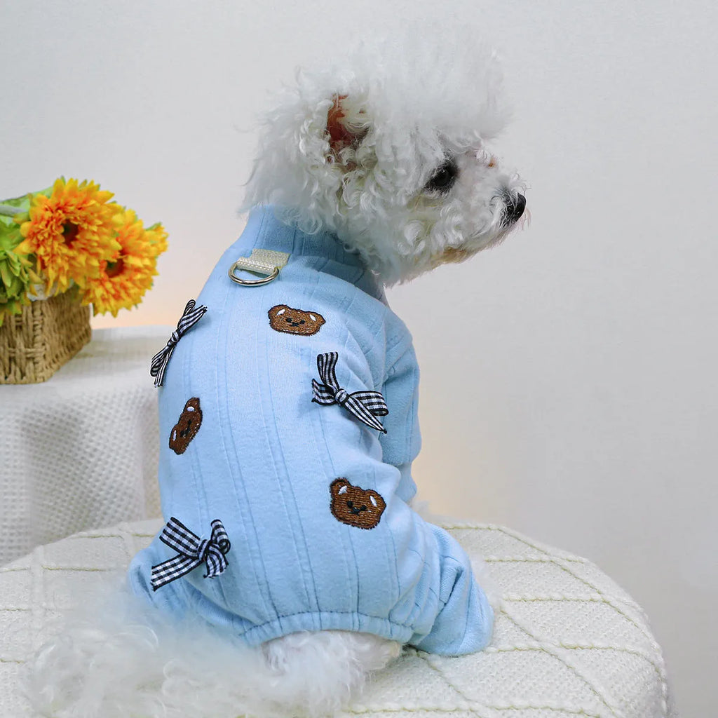 Belly-wrap four-legged pet outfit in polyester with size options XS to XL for dogs and cats