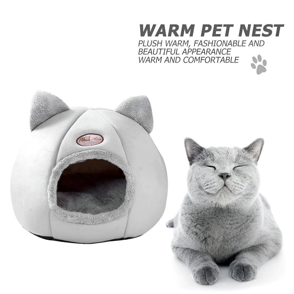 Large enclosed winter cat sofa bed with plush lining for indoor pet warmth