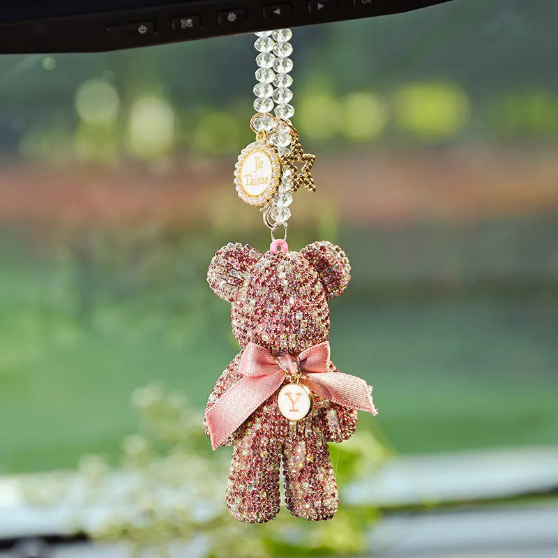 Violent bear design car rearview mirror pendant with crystal rhinestones in three colour options