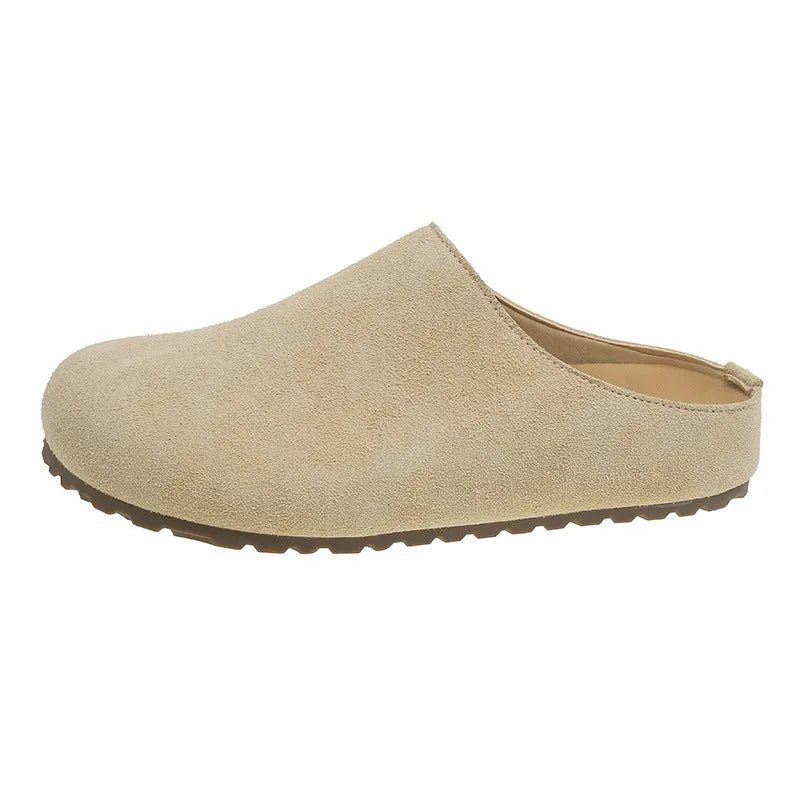 Korean style outdoor slippers with square toe holder in microfiber with PU sole