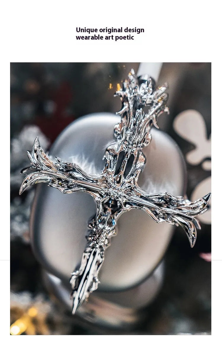 Hard resin Gothic cross design headphone cover for Apple AirPods Max in black or silver options