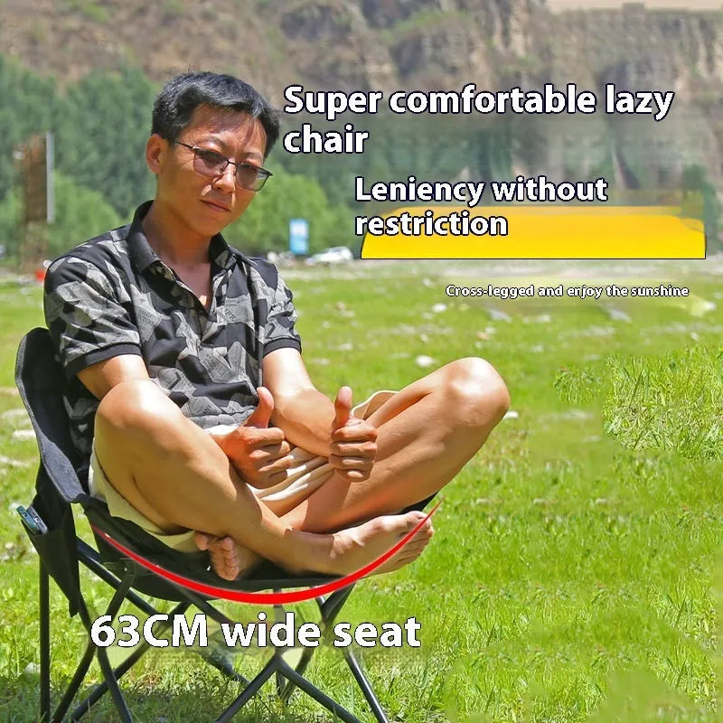 Steel-framed folding chair with Oxford cloth seat in outdoor setting