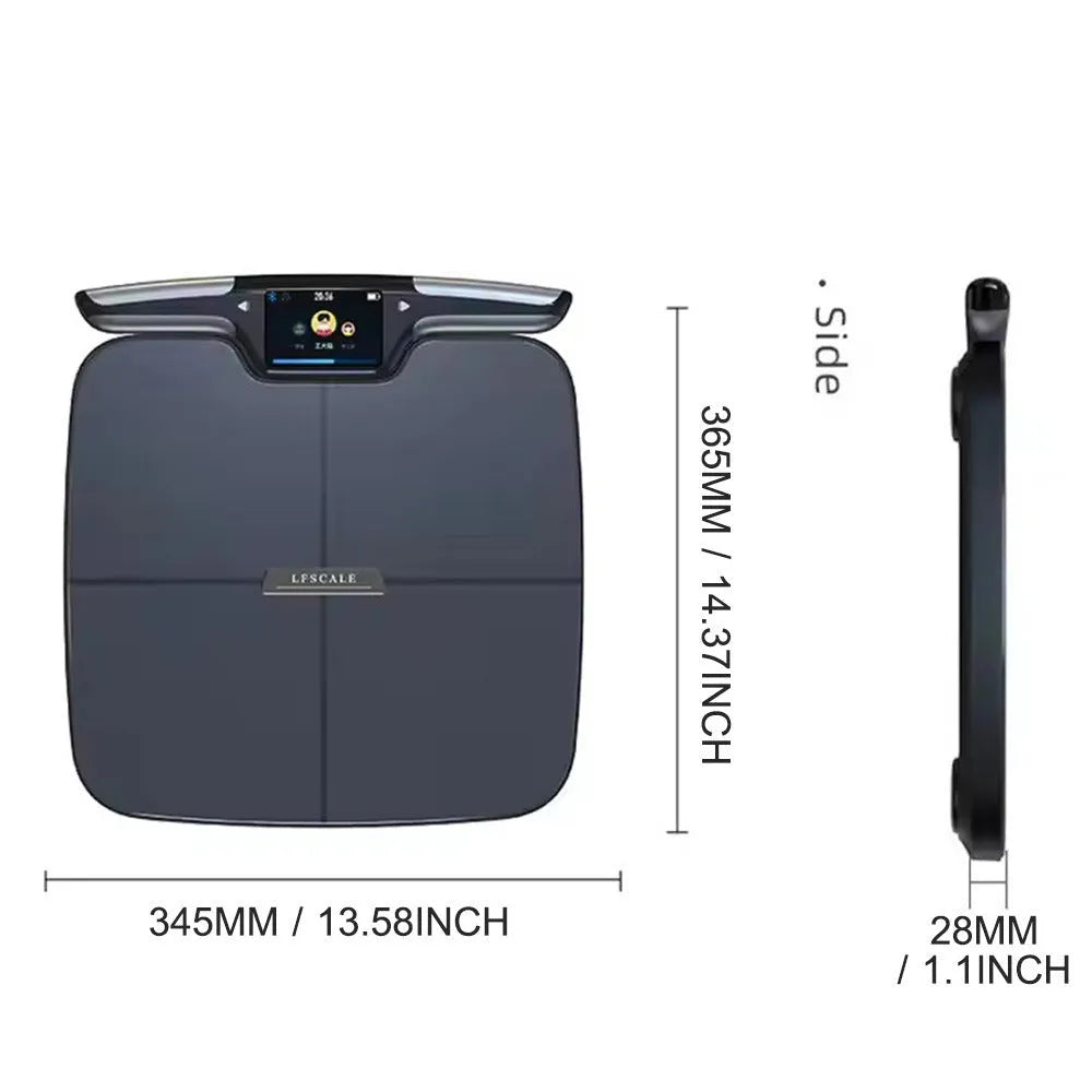 Black eight-electrode body fat intelligent electronic weighing scale 45x45cm