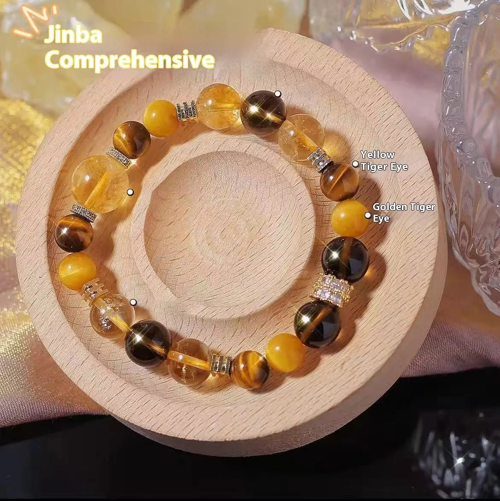 Natural yellow artificial crystal bead bracelet with 10mm tower beads on a string.