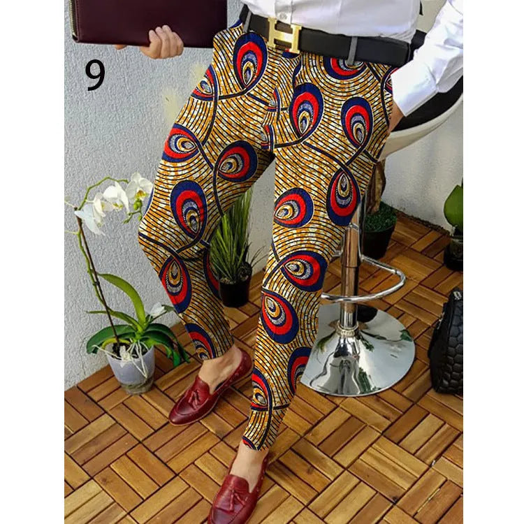 Men's slim fit 3D printed plaid casual trousers in RKKZ49 colour with straight leg design
