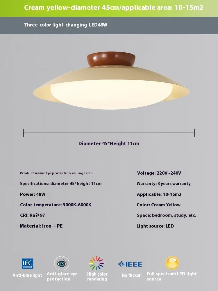 Modern cream style flying saucer ceiling lamp with curved iron shade in mint green.