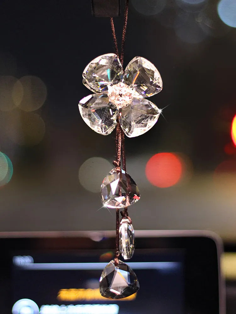 Crystal four leaf clover car pendant charm in four colour options