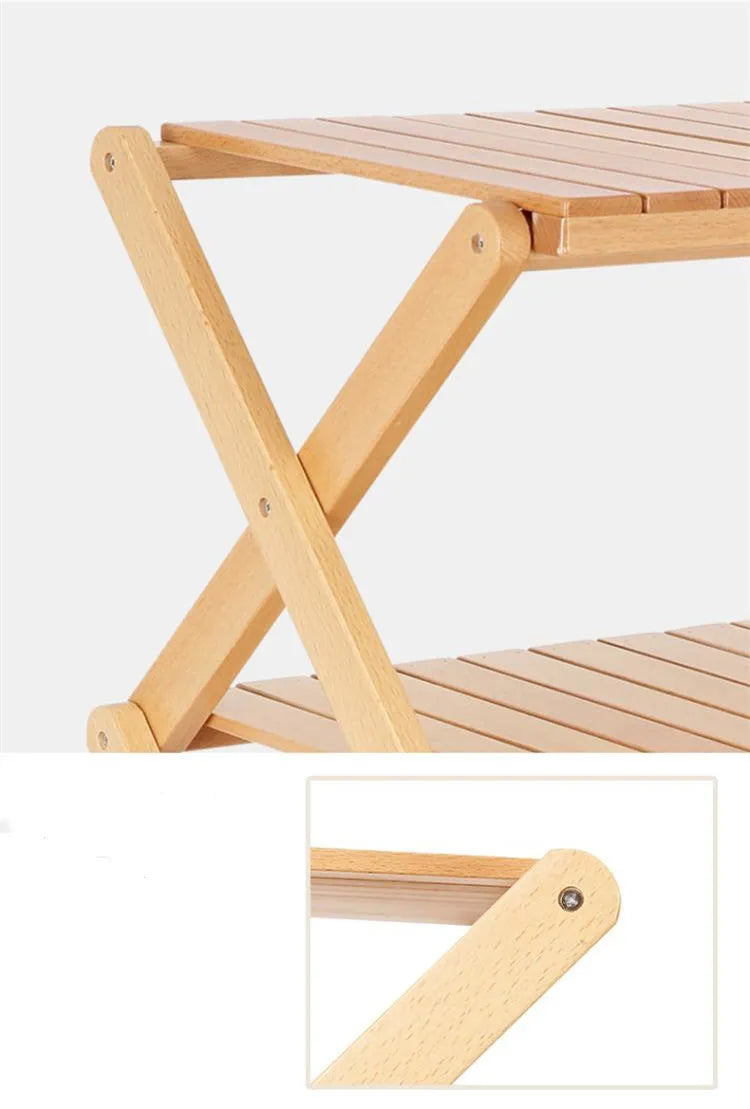 Solid wood folding camping table with storage bag for outdoor picnic barbecue beach use