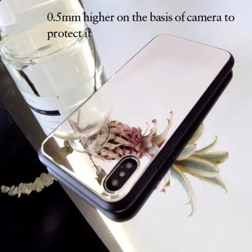 Black compatible iPhone case with integrated mirror for iPhone X, 7 Plus, and 8 Plus models.