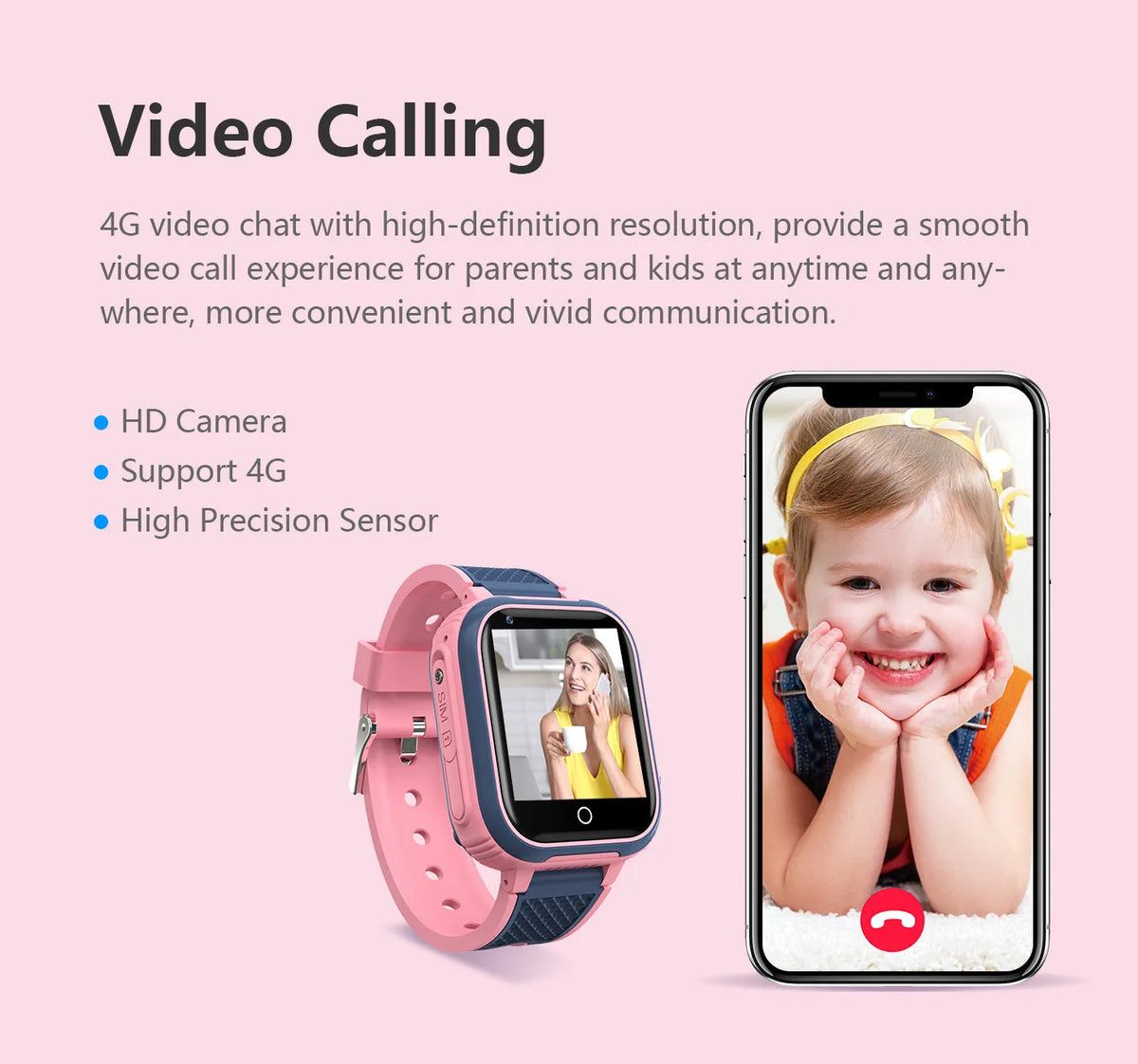 4G kids smart watch with 1.4-inch HD touch screen, GPS positioning, IP67 waterproof design and silicone strap