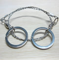 Stainless steel survival wire saw with thumb rings, showing extended length of 70cm.