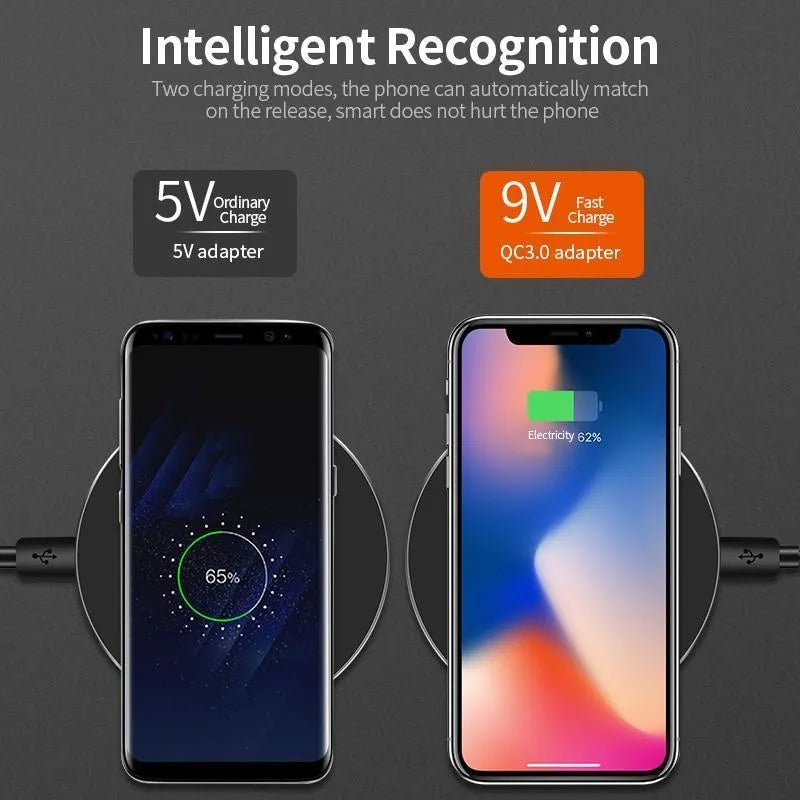 Black 9V QI wireless fast charging base with ultra-thin 6.5mm design