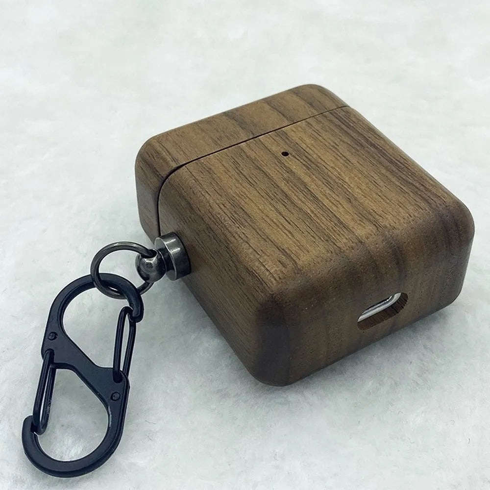 Solid wood earphone protective shell in Bamboo for AirPods 2nd generation wireless charging case with back-cover style.