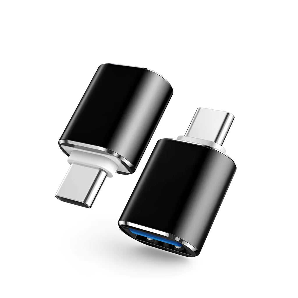 Type-C OTG adapter for smartphones in black, silver, and gold colour options
